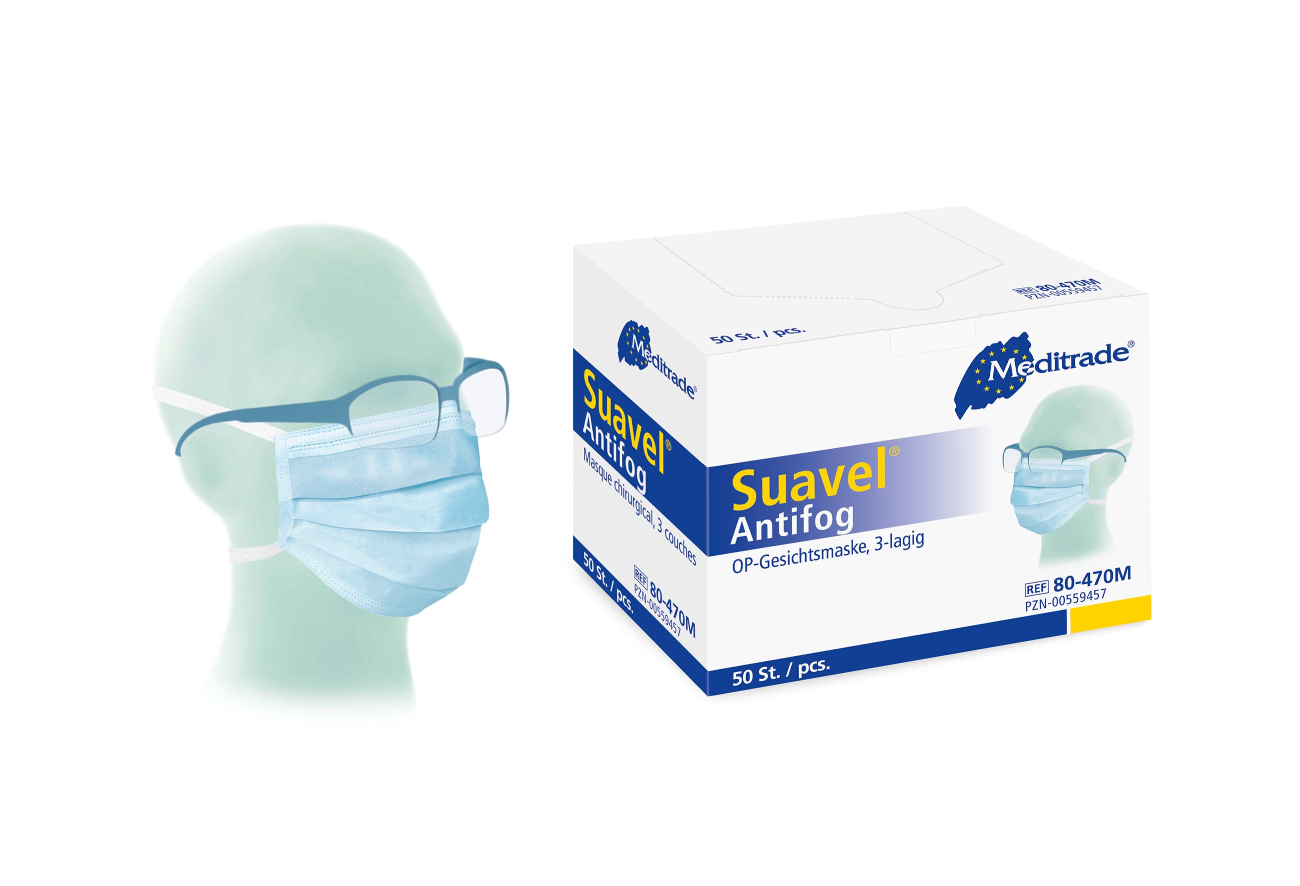 Meditrade Suavel Antifog OP-Maske für Brillenträger – Befestigung: Bänder | Typ II | Farbe: Blau | Inhalt: 50 Stück – Weitere Produktansicht 2
