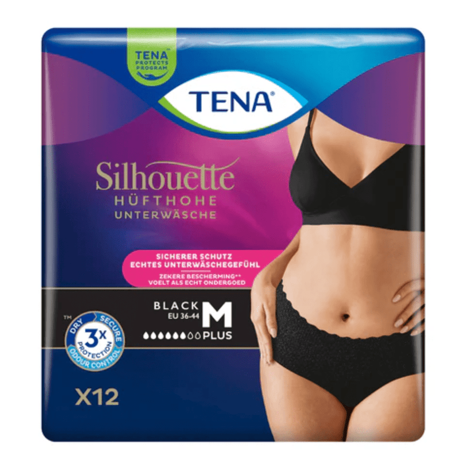 TENA Silhouette Plus Black Inkontinenzslips Gr. M | Packung (12 Stück)