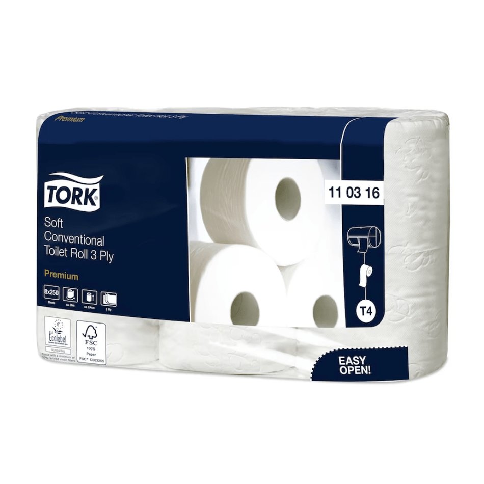 Tork 110316 extra weiches Kleinrollen Toilettenpapier Premium T2 3-lagig | Karton (9 Packungen)