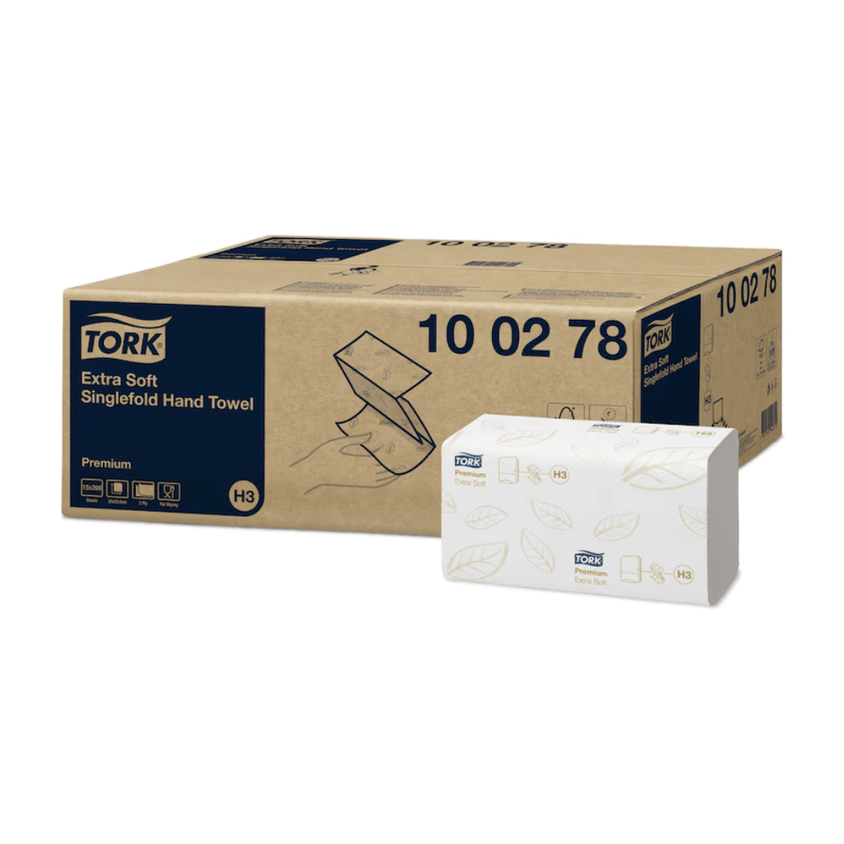 Tork 100278 extraweiche Zickzack-Handtücher Premium H3 2-lagig | Karton (15 Packungen)