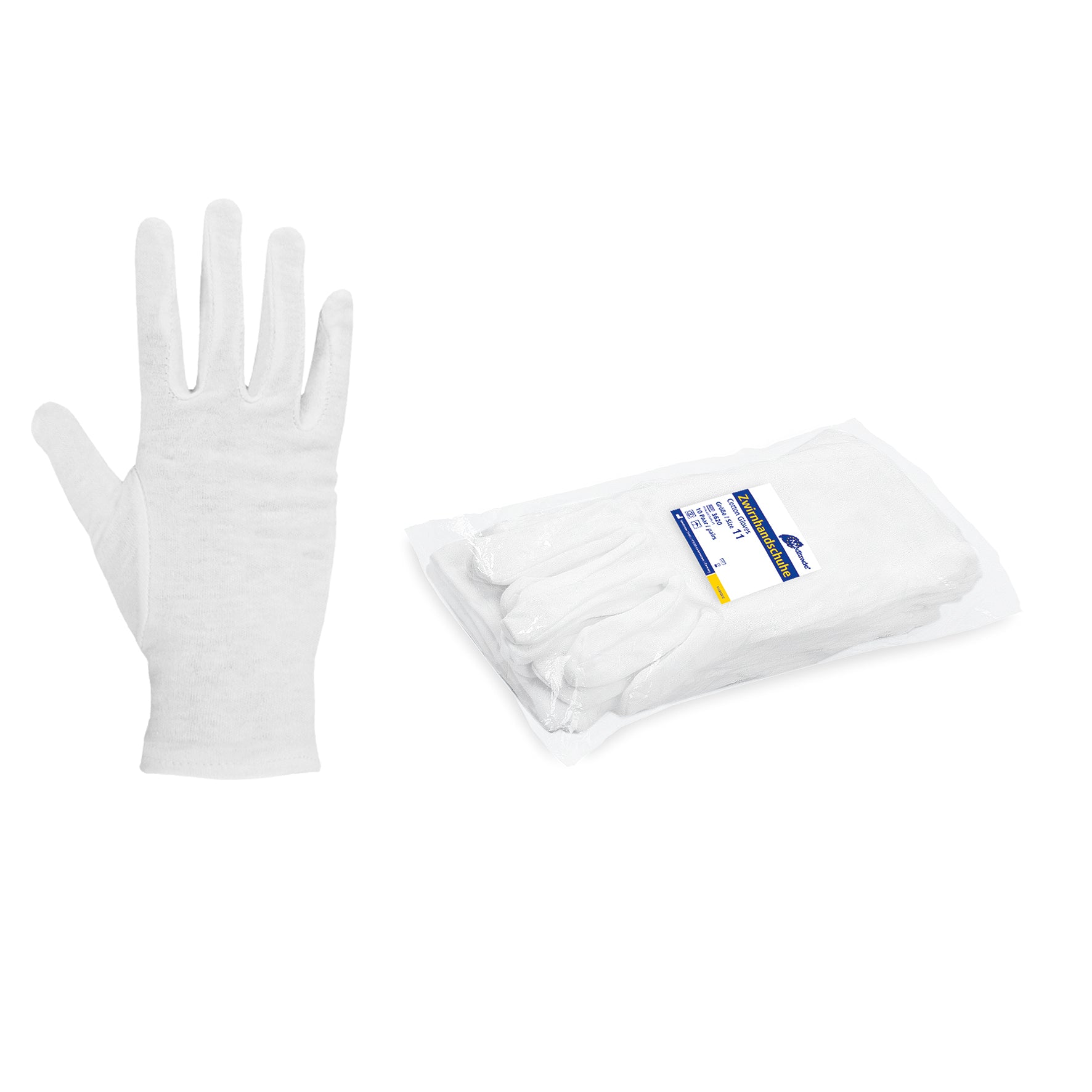 Meditrade Zwirnhandschuhe Unterziehhandschuh aus reiner Baumwolle – Produkt und Verpackung