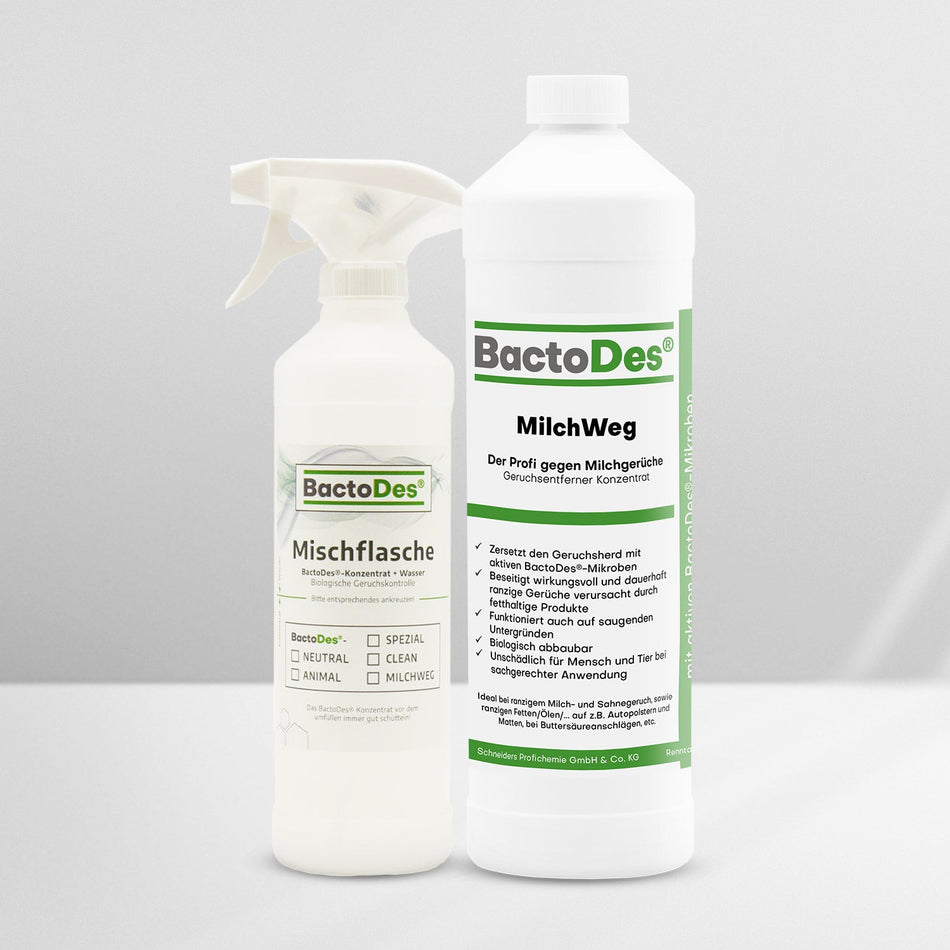 BactoDes® MilchWeg Milchgeruch und Buttersäure Neutralisierer incl. 1 Misch- Und Sprühflasche