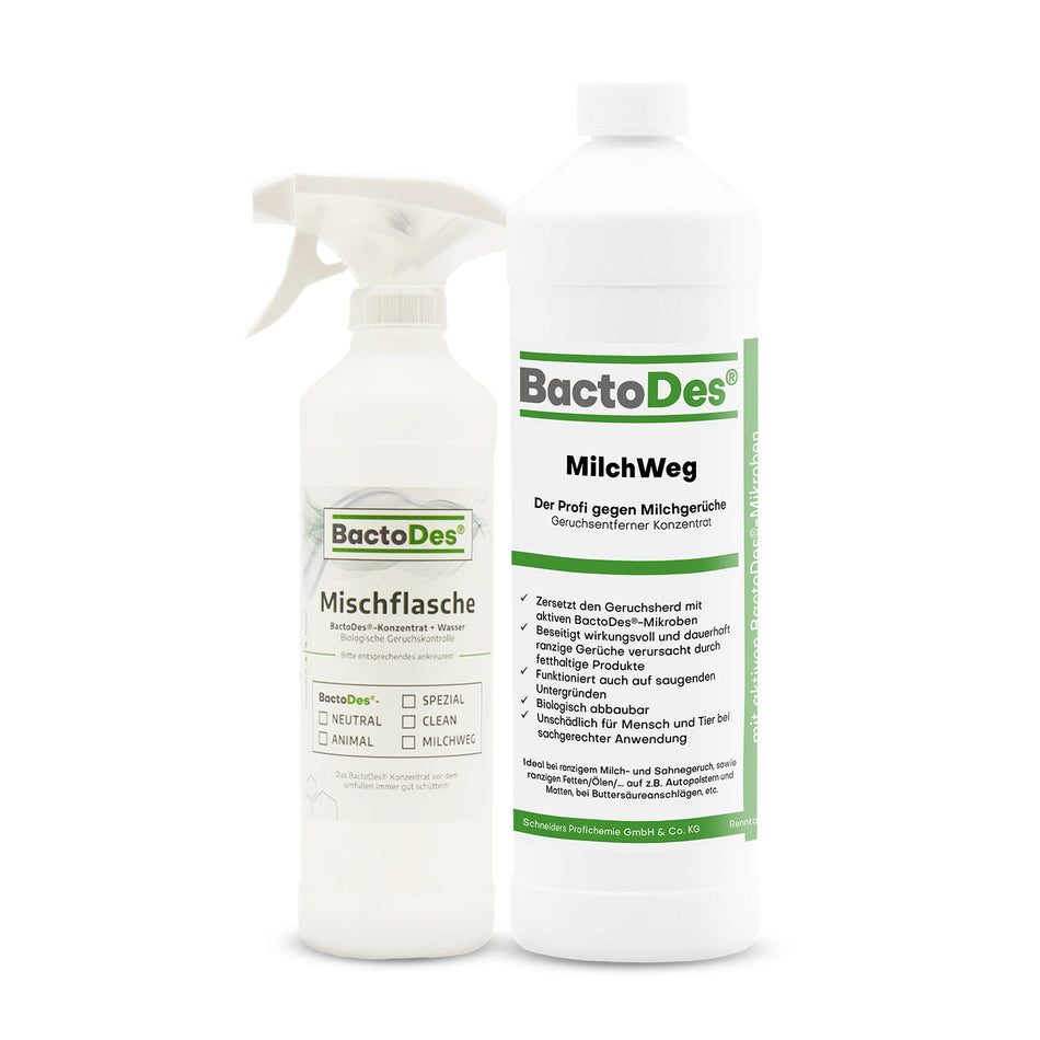 BactoDes® MilchWeg Milchgeruch und Buttersäure Neutralisierer incl. 1 Misch- Und Sprühflasche